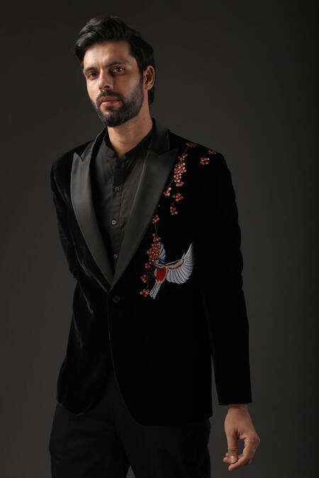 Rohit Bal Black Velvet, Lining Resham Embroidered Tuxedo Online at Aza Fashions Rohit Bal_Black Velvet, Lining Resham Embroidered Tuxedo _Online_at_Aza_Fashions