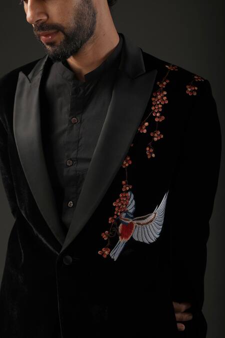 Buy Rohit Bal Black Velvet, Lining Resham Embroidered Tuxedo Online at Aza Fashions Buy_Rohit Bal_Black Velvet, Lining Resham Embroidered Tuxedo _Online_at_Aza_Fashions