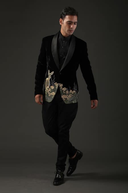 Rohit Bal Silk Velvet Resham Embroidered Tuxedo 