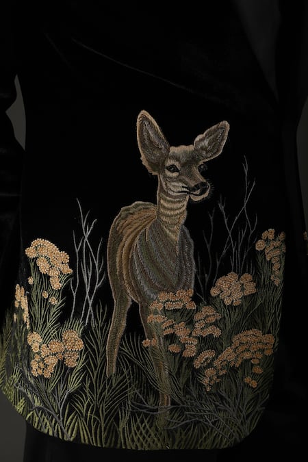 Buy_Rohit Bal_Black Velvet, Lining Resham Embroidered Tuxedo _Online_at_Aza_Fashions