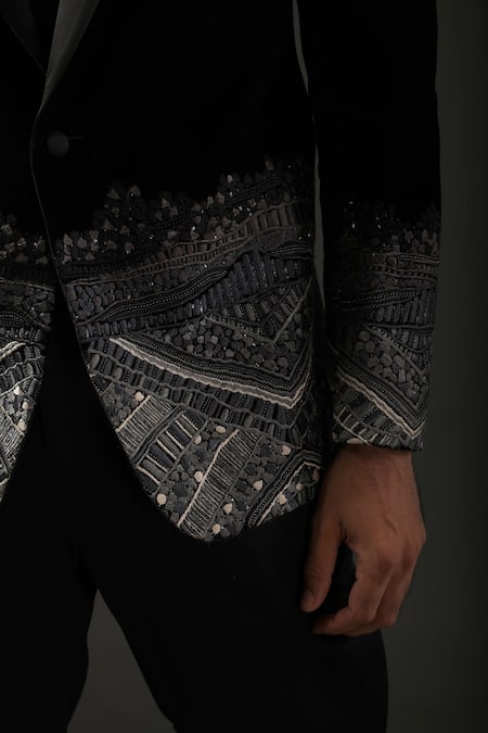 Buy_Rohit Bal_Black Velvet, Lining Tuxedo _Online_at_Aza_Fashions