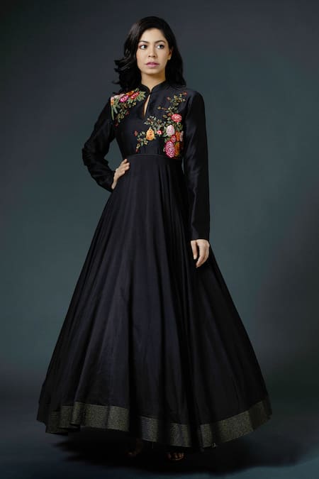 Long black anarkali on sale dress