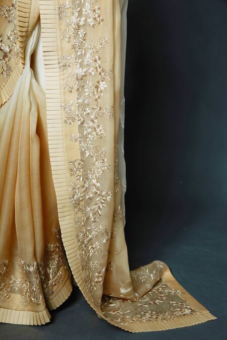 Buy_Rohit Bal_Ivory Blouse Chanderi Silk, Saree Ombre Embroidered With Unstitched Piece _Online_at_Aza_Fashions