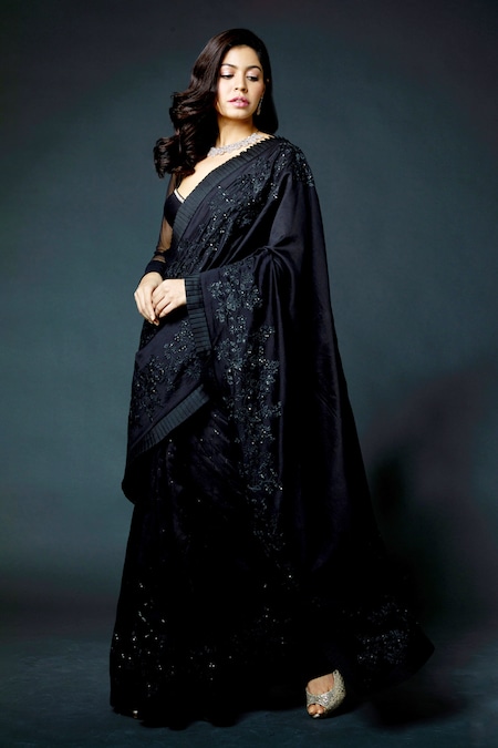 Buy Black Silk Woven Zari Saree SARV150122