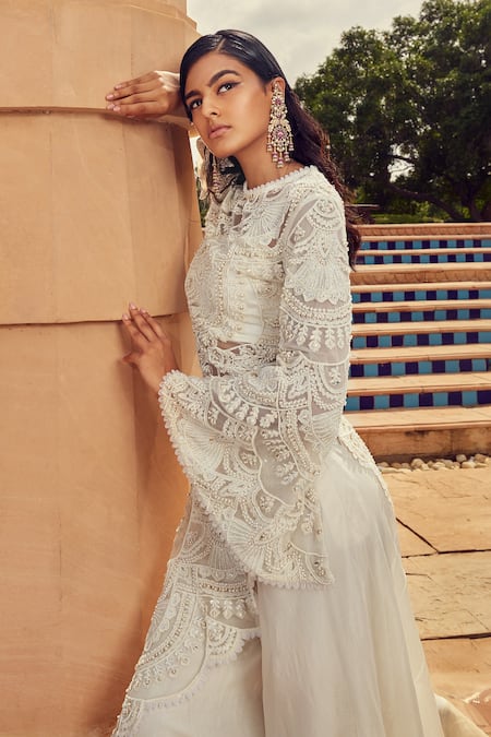Buy Ridhima Bhasin Ivory Organza Scallop Work Round Embroidered Kurta And Pant Set Online at Aza Fashions Buy_Ridhima Bhasin_Ivory Organza Scallop Work Round Embroidered Kurta And Pant Set _Online_at_Aza_Fashions