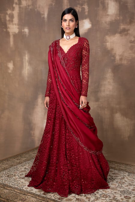 Ridhima Bhasin Embroidered Anarkali with Organza Drape 