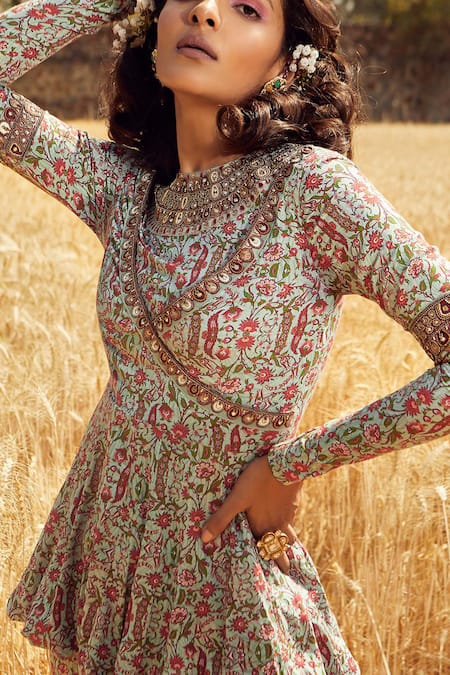 Buy Ridhima Bhasin Green Cotton Round Printed Peplum Tunic And Pant Set Online at Aza Fashions Buy_Ridhima Bhasin_Green Cotton Round Printed Peplum Tunic And Pant Set _Online_at_Aza_Fashions