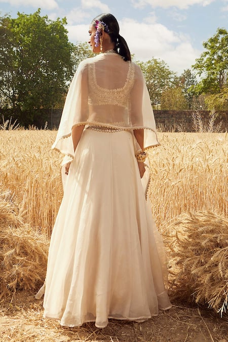 Shop Ridhima Bhasin White Organza U Neck Lehenga Set at Aza Fashions Shop_Ridhima Bhasin_White Organza U Neck Lehenga Set _at_Aza_Fashions