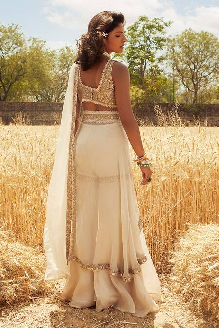 Ridhima Bhasin White Organza U Neck Lehenga Set Online at Aza Fashions Ridhima Bhasin_White Organza U Neck Lehenga Set _Online_at_Aza_Fashions