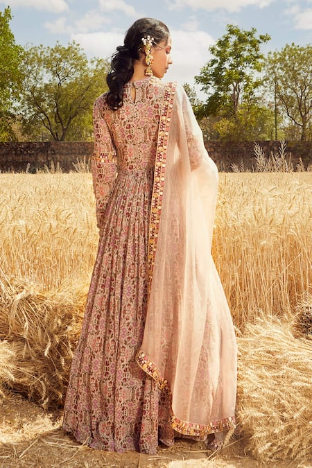 Shop Ridhima Bhasin Grey Organza, Georgette Round Floral Print Anarkali With Dupatta at Aza Fashions Shop_Ridhima Bhasin_Grey Organza, Georgette Round Floral Print Anarkali With Dupatta _at_Aza_Fashions