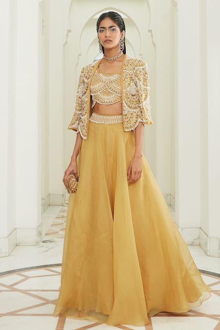 Yellow Mirror Work Lehenga Choli With Jacket