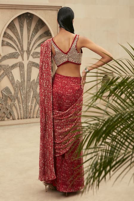 Ridhima Bhasin Floral Print Pre-Draped Saree With Blouse 