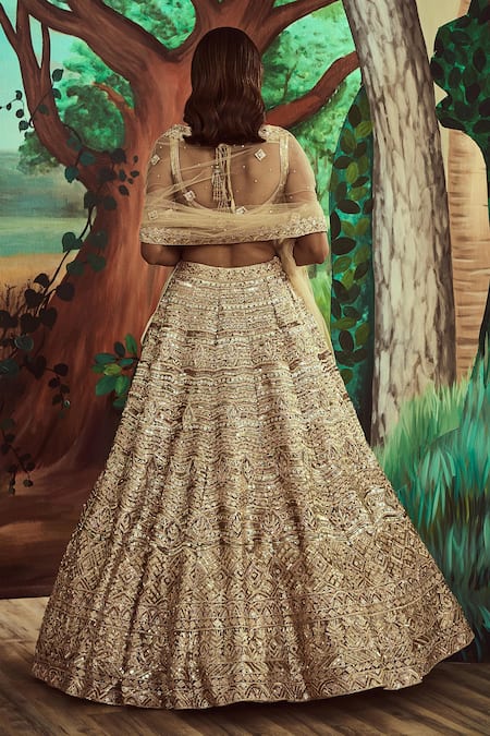 Shop Angad Singh Gold Net Glass Beads, Gota, Sequins, Metallic Embroidered Bridal Lehenga Set at Aza Fashions Shop_Angad Singh_Gold Net Glass Beads, Gota, Sequins, Metallic Embroidered Bridal Lehenga Set _at_Aza_Fashions