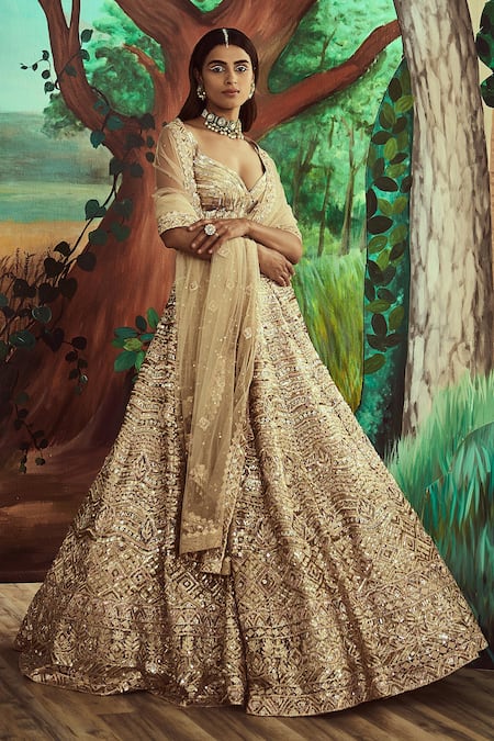 Angad Singh Gold Net Glass Beads, Gota, Sequins, Metallic Embroidered Bridal Lehenga Set Online at Aza Fashions Angad Singh_Gold Net Glass Beads, Gota, Sequins, Metallic Embroidered Bridal Lehenga Set _Online_at_Aza_Fashions