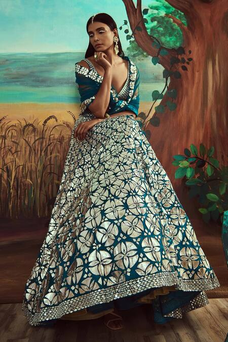 Buy Angad Singh Blue Dupatta Net, Lehenga And Blouse Organza Leather, Embroidered Bridal Set Online at Aza Fashions Buy_Angad Singh_Blue Dupatta Net, Lehenga And Blouse Organza Leather, Embroidered Bridal Set _Online_at_Aza_Fashions