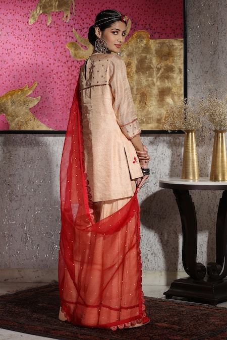 Shop Neeta Bhargava Red Tissue And Organza Round Embellished Kurta & Sharara Set at Aza Fashions Shop_Neeta Bhargava_Red Tissue And Organza Round Embellished Kurta & Sharara Set _at_Aza_Fashions
