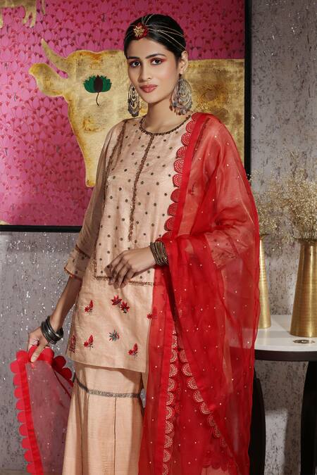 Buy Neeta Bhargava Red Tissue And Organza Round Embellished Kurta & Sharara Set Online at Aza Fashions Buy_Neeta Bhargava_Red Tissue And Organza Round Embellished Kurta & Sharara Set _Online_at_Aza_Fashions