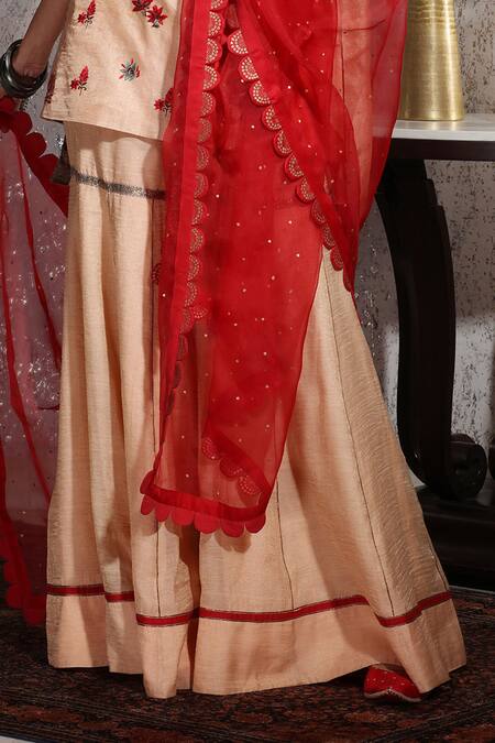 Shop Neeta Bhargava Red Tissue And Organza Round Embellished Kurta & Sharara Set Online at Aza Fashions Shop_Neeta Bhargava_Red Tissue And Organza Round Embellished Kurta & Sharara Set _Online_at_Aza_Fashions