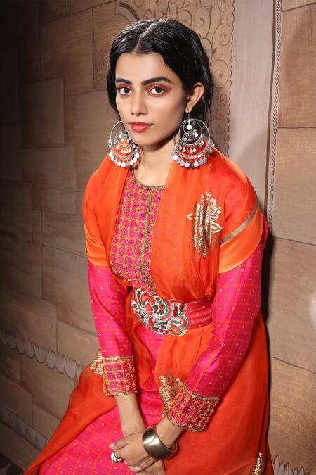 Shop_Neeta Bhargava_Orange Handwoven Cotton Silk And Organza Embellished Kurta & Dhoti Pant Set _Online_at_Aza_Fashions