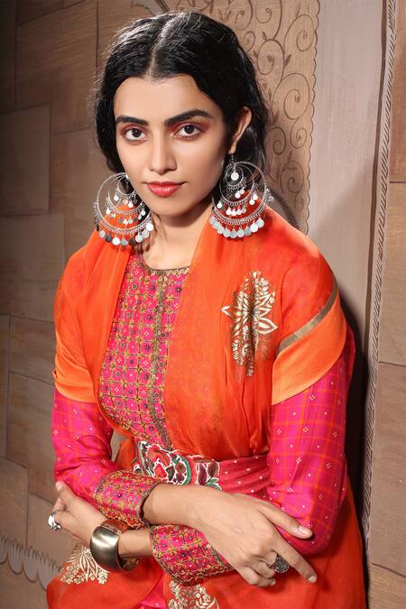 Neeta Bhargava_Orange Handwoven Cotton Silk And Organza Embellished Kurta & Dhoti Pant Set _at_Aza_Fashions