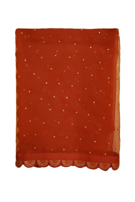 Shop_Neeta Bhargava_Gold Organza Hand Painted Dupatta  _at_Aza_Fashions