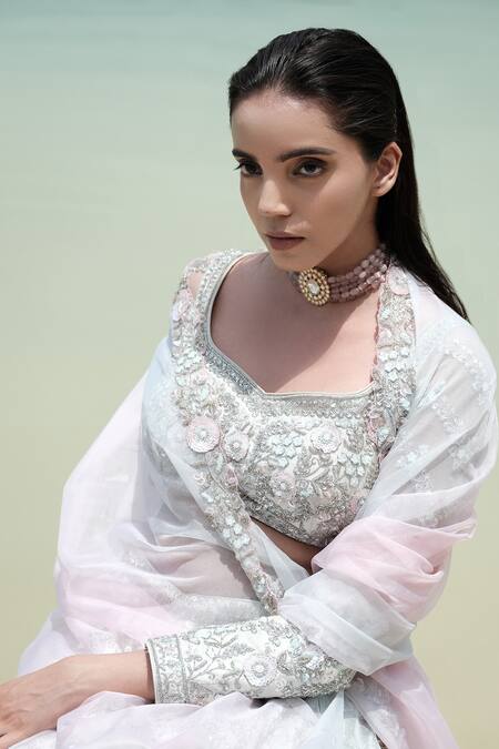 Rajbinder Chahal_Green Blouse And Lehenga Dupion Silk Dupatta Net Leaf Embroidered Bridal Set _at_Aza_Fashions