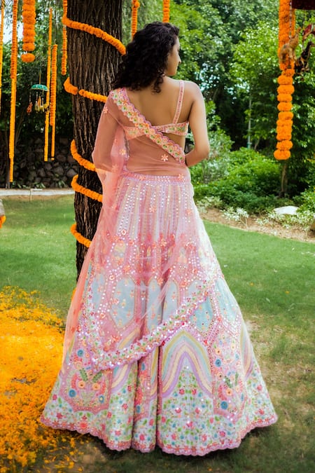 Shop Rajbinder Chahal Purple Blouse And Lehenga Dupion Silk Dupatta Net V Embroidered Bridal Set at Aza Fashions Shop_Rajbinder Chahal_Purple Blouse And Lehenga Dupion Silk Dupatta Net V Embroidered Bridal Set _at_Aza_Fashions