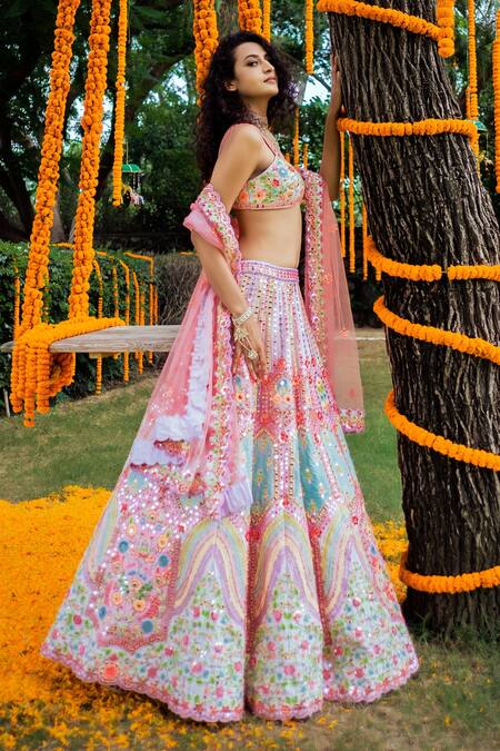 Rajbinder Chahal Purple Blouse And Lehenga Dupion Silk Dupatta Net V Embroidered Bridal Set Online at Aza Fashions Rajbinder Chahal_Purple Blouse And Lehenga Dupion Silk Dupatta Net V Embroidered Bridal Set _Online_at_Aza_Fashions