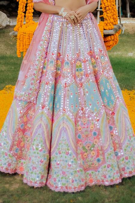 Shop Rajbinder Chahal Purple Blouse And Lehenga Dupion Silk Dupatta Net V Embroidered Bridal Set Online at Aza Fashions Shop_Rajbinder Chahal_Purple Blouse And Lehenga Dupion Silk Dupatta Net V Embroidered Bridal Set _Online_at_Aza_Fashions