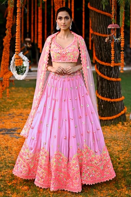 Lavanya The Label Pink Embellished Lehenga Choli Set With Dupatta