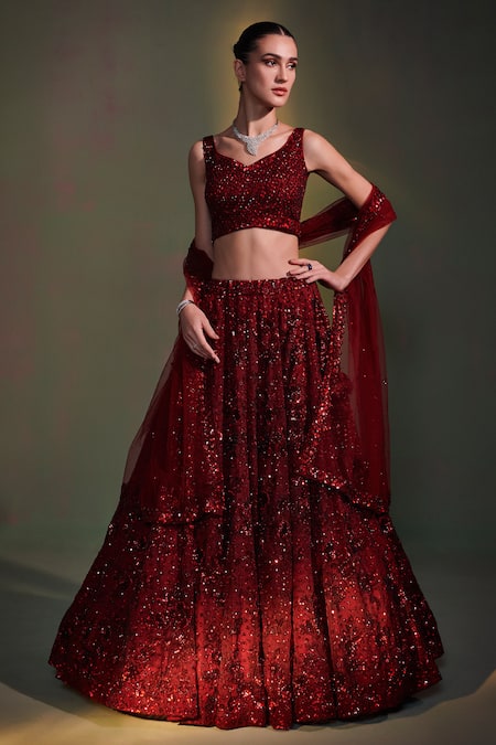 Endearing Red And Gold Sequence Embroidered Lehenga Choli Online - Inddus  US – Inddus.com