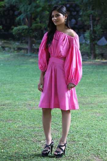 Rina Dhaka_Pink Off Shoulder Dress_Online_at_Aza_Fashions