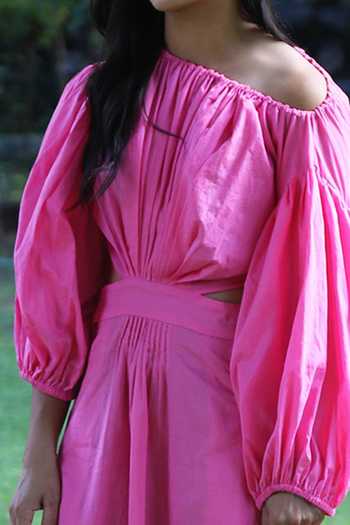 Shop_Rina Dhaka_Pink Off Shoulder Dress_Online_at_Aza_Fashions
