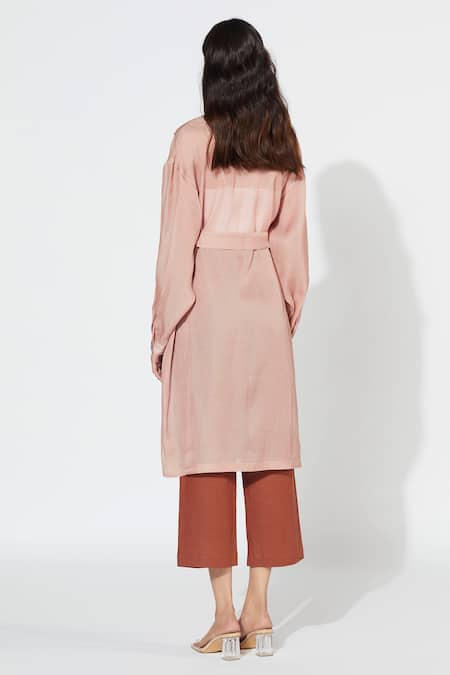 Shop Meadow Pink Silk Cotton Organza Lapel Coat at Aza Fashions Shop_Meadow_Pink Silk Cotton Organza Lapel Coat _at_Aza_Fashions