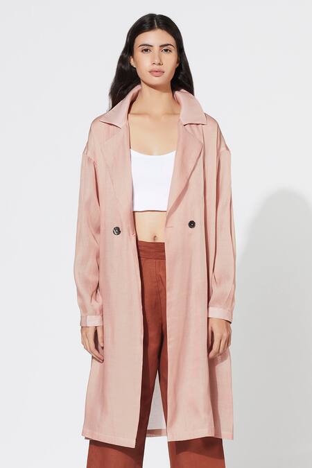 Shop Meadow Pink Silk Cotton Organza Lapel Coat Online at Aza Fashions Shop_Meadow_Pink Silk Cotton Organza Lapel Coat _Online_at_Aza_Fashions