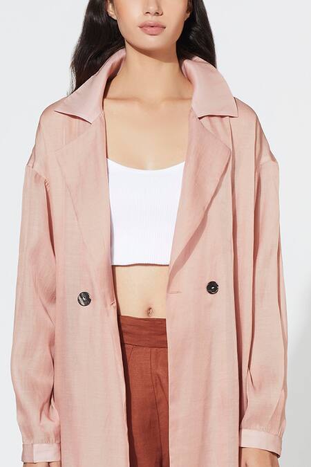 Meadow Pink Silk Cotton Organza Lapel Coat at Aza Fashions Meadow_Pink Silk Cotton Organza Lapel Coat _at_Aza_Fashions