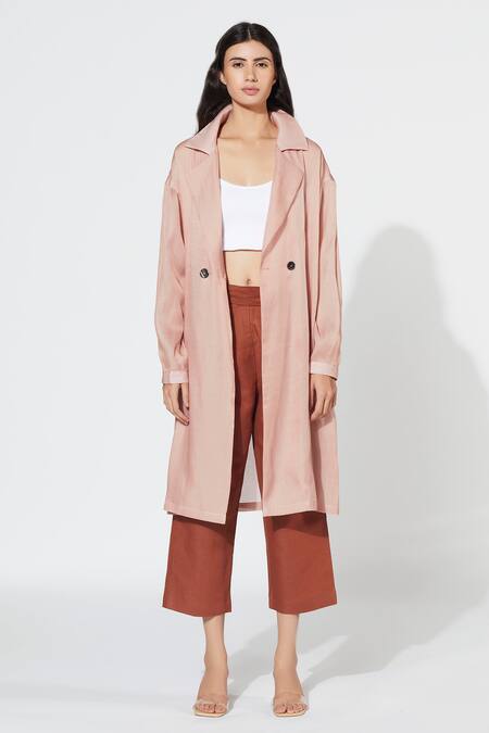 Shop Meadow Pink Coat Silk Organza Pant Linen Lapel And Set at Aza Fashions Shop_Meadow_Pink Coat Silk Organza Pant Linen Lapel And Set _at_Aza_Fashions