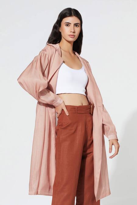 Meadow Pink Coat Silk Organza Pant Linen Lapel And Set Online at Aza Fashions Meadow_Pink Coat Silk Organza Pant Linen Lapel And Set _Online_at_Aza_Fashions