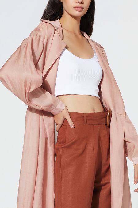 Buy Meadow Pink Coat Silk Organza Pant Linen Lapel And Set Online at Aza Fashions Buy_Meadow_Pink Coat Silk Organza Pant Linen Lapel And Set _Online_at_Aza_Fashions
