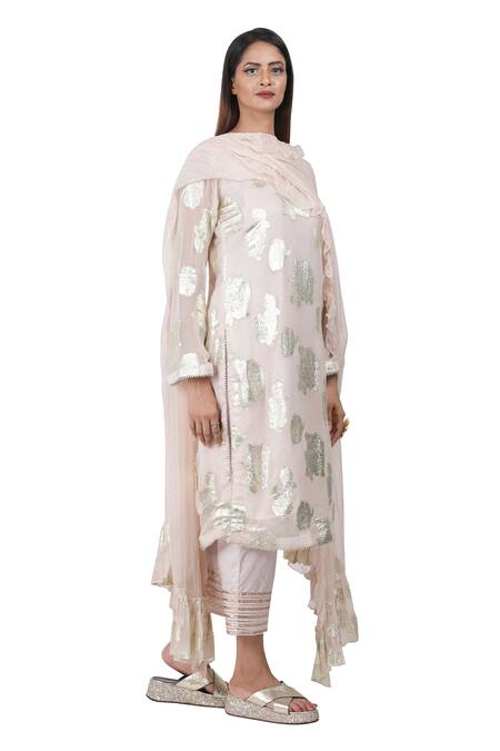 Buy Rina Dhaka Pink Lurex Georgette Embroidery Round Printed Kurta Set Online at Aza Fashions Buy_Rina Dhaka_Pink Lurex Georgette Embroidery Round Printed Kurta Set _Online_at_Aza_Fashions