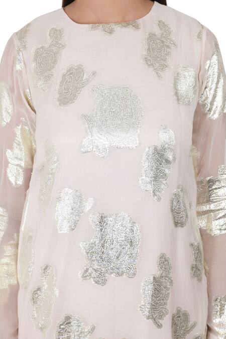 Rina Dhaka Pink Lurex Georgette Embroidery Round Printed Kurta Set at Aza Fashions Rina Dhaka_Pink Lurex Georgette Embroidery Round Printed Kurta Set _at_Aza_Fashions