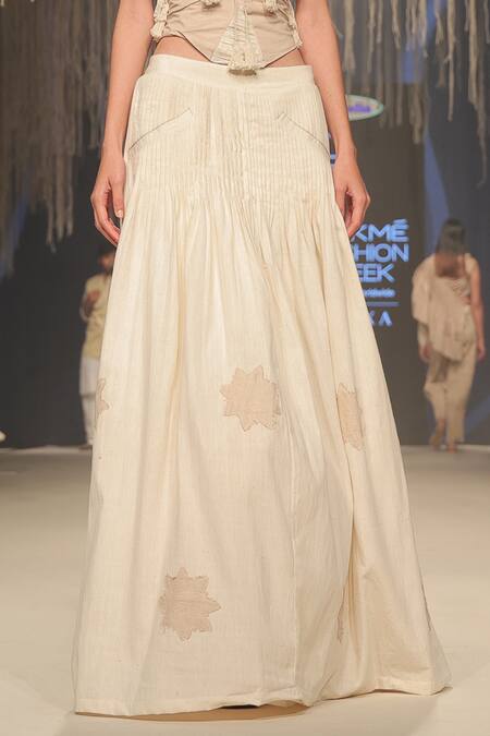 Rina Dhaka_Beige Organic Sustainable Cotton Pleated Lehenga_at_Aza_Fashions