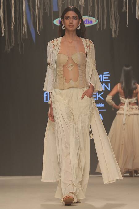 Buy_Rina Dhaka_Beige Cotton Pleated Palazzo_Online_at_Aza_Fashions