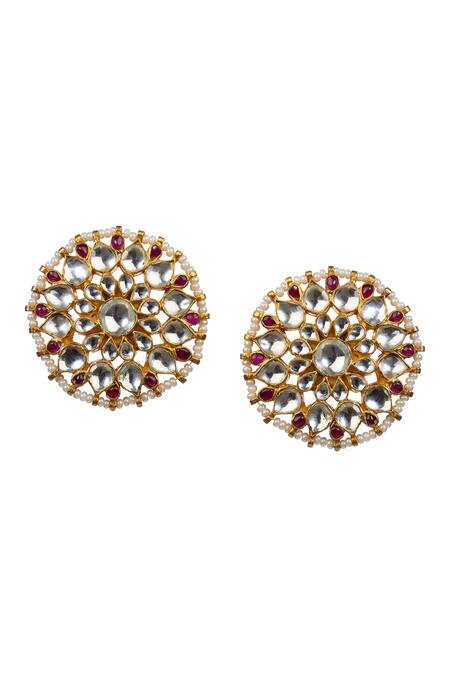 Buy_Riana Jewellery_Gold Plated Stones, Beads Floral Stud Earrings _Online_at_Aza_Fashions