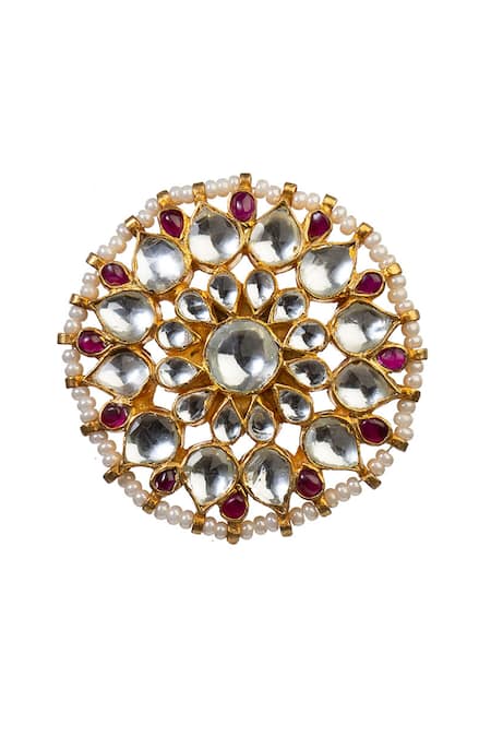 Shop_Riana Jewellery_Gold Plated Stones, Beads Floral Stud Earrings _Online_at_Aza_Fashions