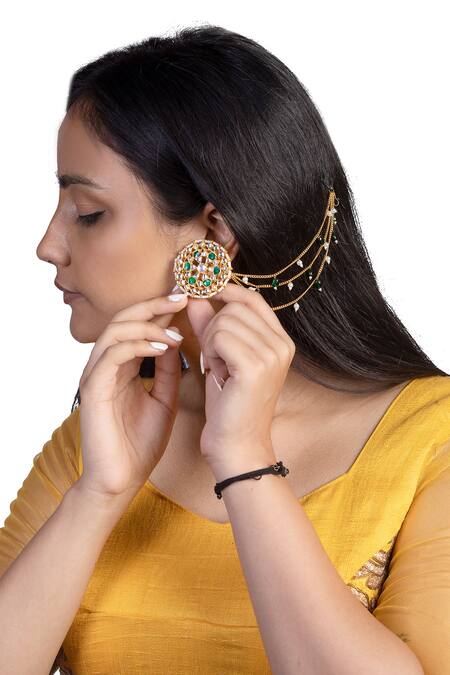 Riana Jewellery_Gold Plated Stones, Beads Floral Stud Earrings _Online_at_Aza_Fashions