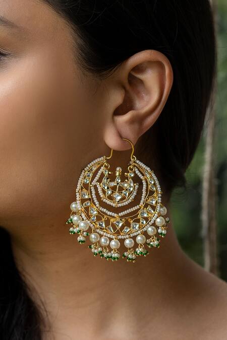 Riana Jewellery_Gold Plated Stones, Beads Drop Chandbalis _Online_at_Aza_Fashions