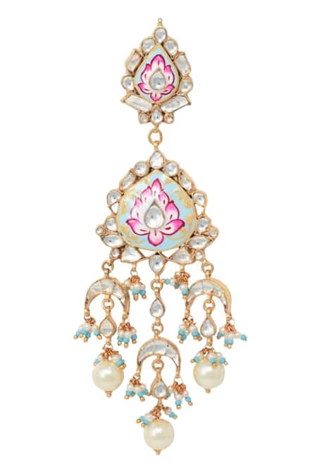 Buy_Riana Jewellery_Gold Plated Stones, Beads Floral Enamel Tiered Danglers _Online_at_Aza_Fashions
