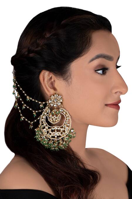 Riana Jewellery_Gold Plated Pearls, Diamonds, Stones Floral Chandbalis _Online_at_Aza_Fashions