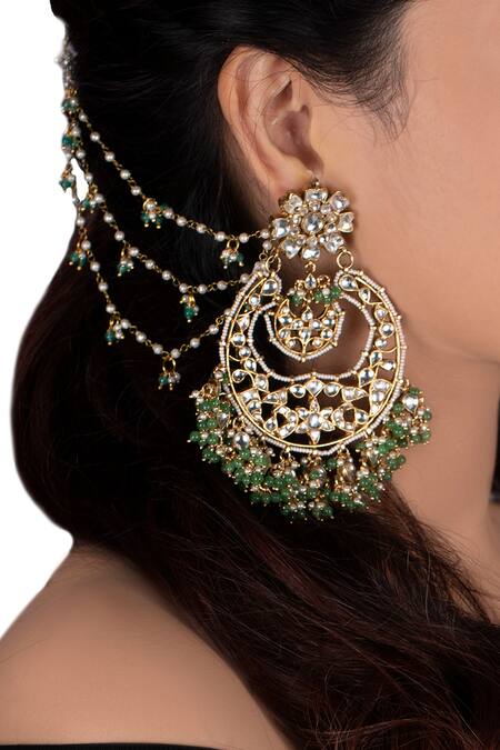 Buy_Riana Jewellery_Gold Plated Pearls, Diamonds, Stones Floral Chandbalis _Online_at_Aza_Fashions